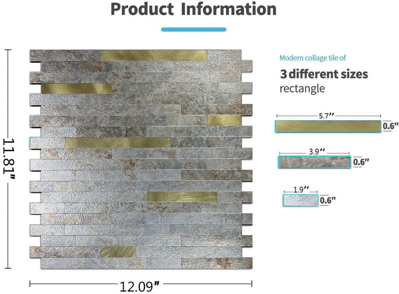weimeisc 10-Sheet Peel and Stick Backsplash Tile for Kitchen, Self-Adhesive Backsplash Tile, Stick on Bathroom Vanities，Fireplace, Laundry Table (Printed +Frosted Golden) - Image 2